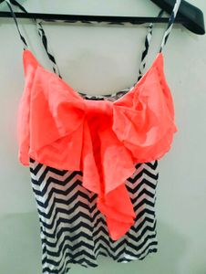 Coral Bow &amp; Chevron Chic Spaghetti Top🎀