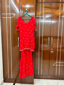 ✨Red Bead-Embroidered Sharara Set! ✨