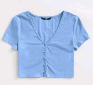 Cute Blue Button-Down Crop Top