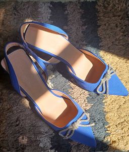 Blue Suede Slingback Heels