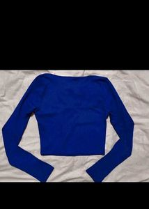 Blue Square Neck Crop Top