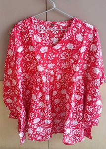 Cotton Floral Red Top