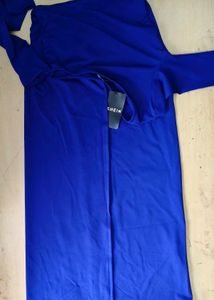 One Shoulder Full Sleeve Draped Split Thigh Dress