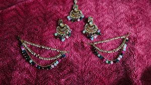 Earrings with detachable Ear Chain and tikka