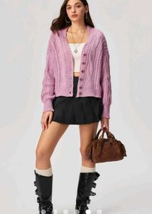Lilac Knit Cardigan Sweater