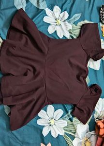 zudio Burgundy Cold Shoulder Top