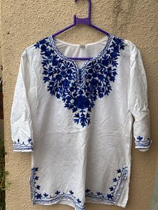 Short Kurti With Blue Work On It