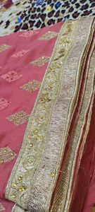 Carrot red color pure cotton saree with border With Blouse lace