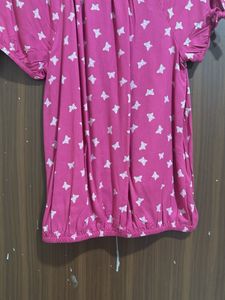 Printed Pink Top With Sleeve Tie-ups