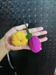 Cute Crochet Fruit & Veggie Keychain Set