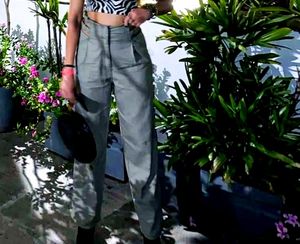 Olive Cotton High Waist Cutout Pants With Side Slit