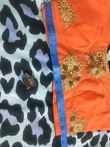 Gorgeous Orange &amp; Blue Embroidered Saree