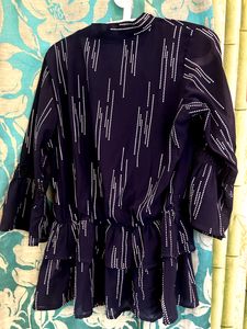 Nevy Blue bow tie neck and lace work top