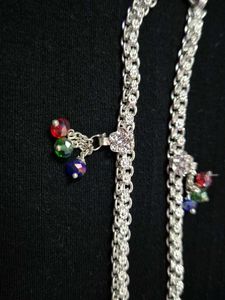 Silver Anklets with Colorful Beads