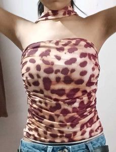 Y2k Animal Leopard Print Tube Top With Scarf