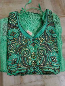 Green Net Kurta And Dupatta