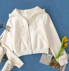 White Cropped Zip-Up Hoodie