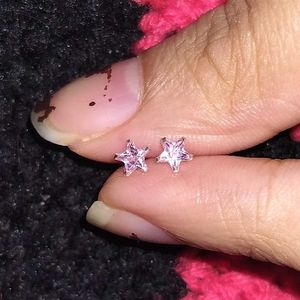 Pure Silver Star Shaped Pink Nosepins - 2pcs