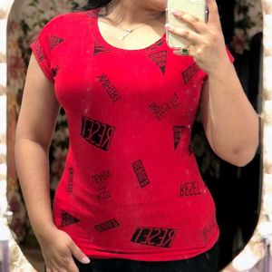 Women's Trendy Red Graphic Print T-Shirt