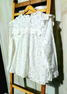 White Eyelet Ruffle Top size-40