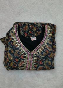 Blue Alia Cut Kurti Duptta