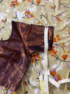 Navy Blue &amp; Gold Copper Mix Sari With Blouse