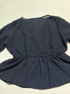Navy Blue Polka Dot Peplum Top