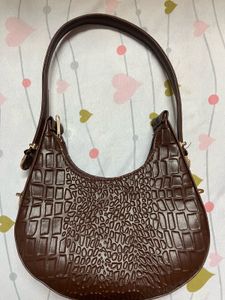 Brown Croc Embossed Shoulder Bag