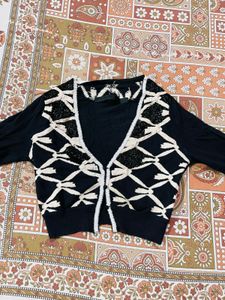 Embellished Black Cardigan
