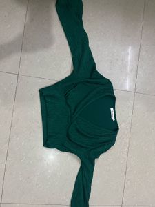Green Wrap crop blouson Top