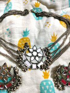 Mirror Detail Silver Jewelry Set
