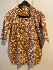 Vintage Brown & White Print Top