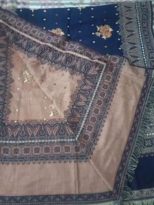 Navy Blue Printed Shawl