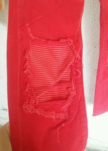 AMIRI Red Cotton Stretch MX1 Leather Patch Jeans From AMIRI.