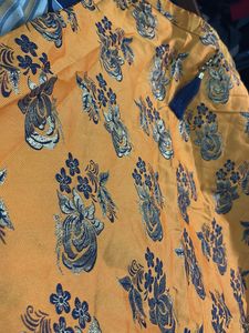 Elegant Blue Embroidered Blouse with Yellow print