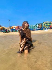 Black Crochet Knit Long Dress(inner’s Not Availabl