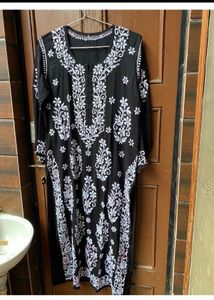 Elegant Black Embroidered Kurta(Lucknowi)