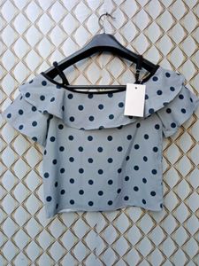New With Tag Polka Dotted Grey Shoulder Tunic
