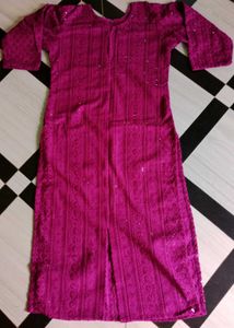 Violet Chickenkari Embroidered Kurti