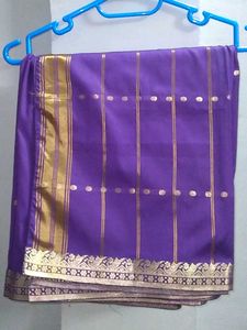 Elegant Purple Saree with Gold Border and stiched