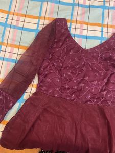 Beautiful 4 Meter Flared Georgette Wine Gown Steal
