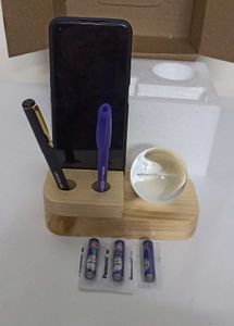 Wooden Pen Stand With Crystal Ball LED Lamp