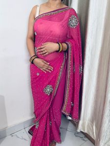 Magenta Embellished Saree - Festive Wear
