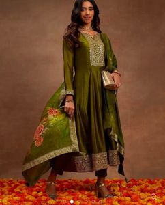 Regal Olive Anarkali set