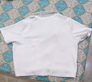 White Zip-Up Ribbed Top