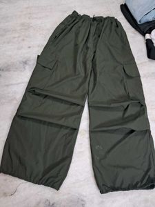 Olive Baggy Parachute Pants