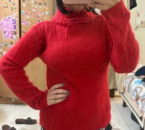 Red Knit Turtleneck Sweater