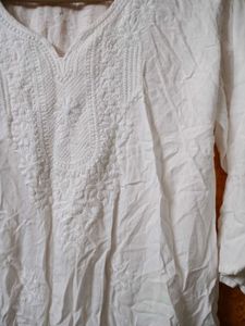 White Embroidered V-Neck Tunic Top