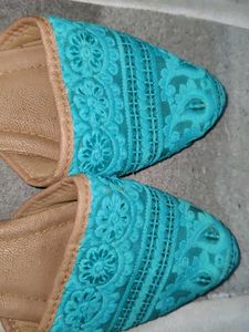 Teal Lace Mules
