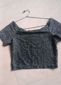 Sparkly Black And Silver Crop Top